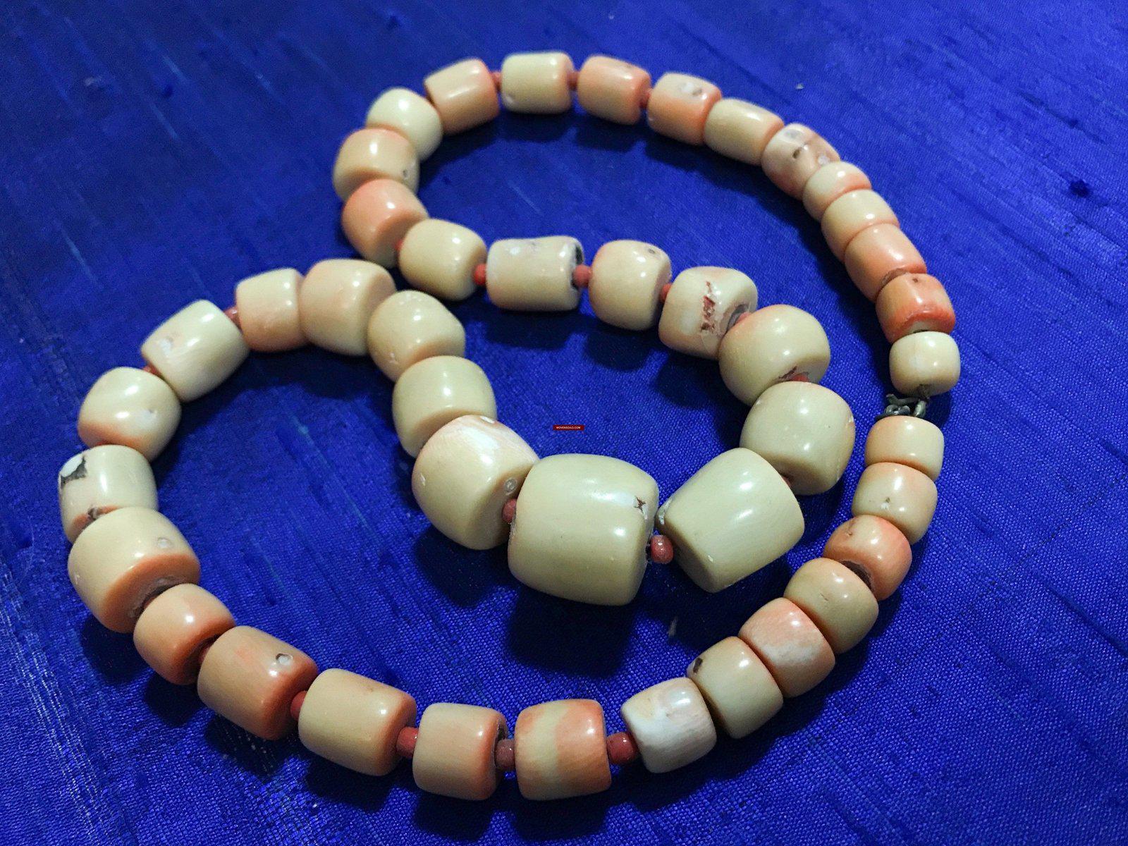 1131 SOLD Antique Heirloom Tibetan Mountain Coral Necklace -Rare Peach / Salmon color-WOVENSOULS-Antique-Vintage-Textiles-Art-Decor