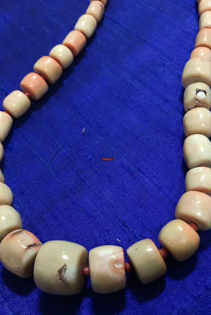 1131 SOLD Antique Heirloom Tibetan Mountain Coral Necklace -Rare Peach / Salmon color-WOVENSOULS-Antique-Vintage-Textiles-Art-Decor