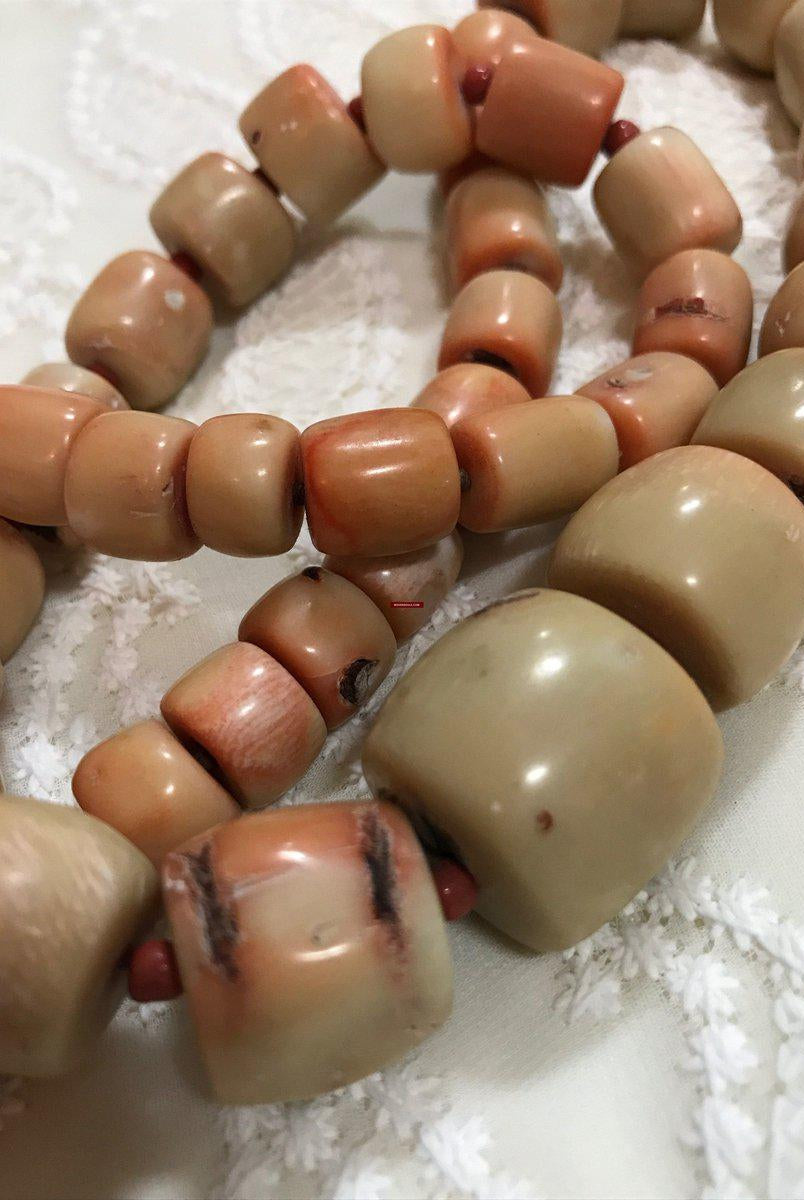 1131 SOLD Antique Heirloom Tibetan Mountain Coral Necklace -Rare Peach / Salmon color-WOVENSOULS-Antique-Vintage-Textiles-Art-Decor