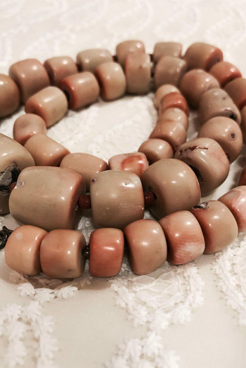 1131 SOLD Antique Heirloom Tibetan Mountain Coral Necklace -Rare Peach / Salmon color-WOVENSOULS-Antique-Vintage-Textiles-Art-Decor
