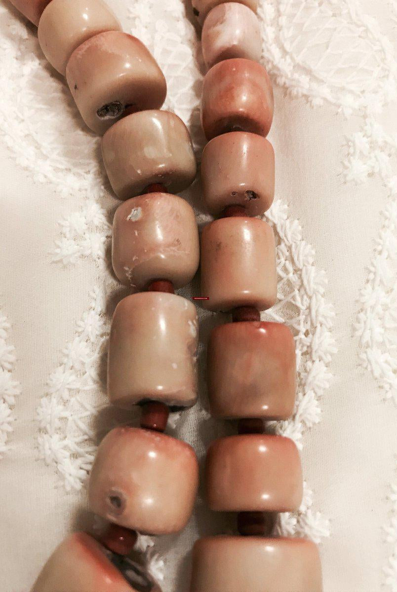 1131 SOLD Antique Heirloom Tibetan Mountain Coral Necklace -Rare Peach / Salmon color-WOVENSOULS-Antique-Vintage-Textiles-Art-Decor