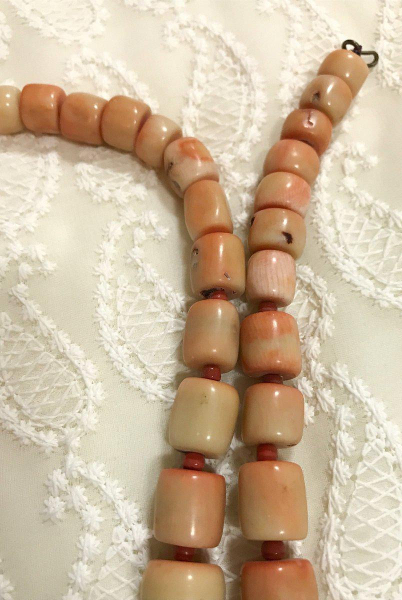 1131 SOLD Antique Heirloom Tibetan Mountain Coral Necklace -Rare Peach / Salmon color-WOVENSOULS-Antique-Vintage-Textiles-Art-Decor