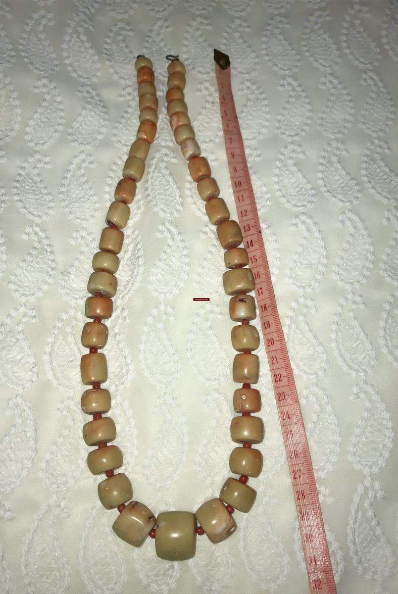 1131 SOLD Antique Heirloom Tibetan Mountain Coral Necklace -Rare Peach / Salmon color-WOVENSOULS-Antique-Vintage-Textiles-Art-Decor
