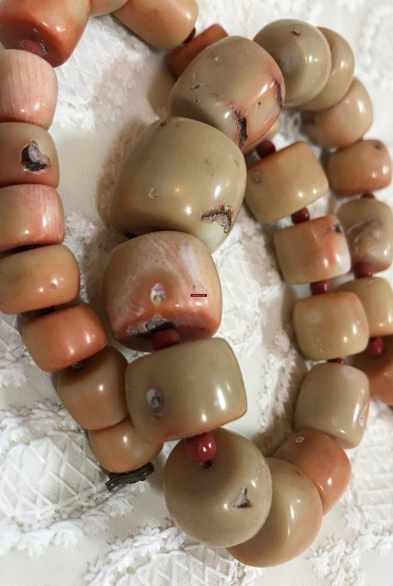 1131 SOLD Antique Heirloom Tibetan Mountain Coral Necklace -Rare Peach / Salmon color-WOVENSOULS-Antique-Vintage-Textiles-Art-Decor
