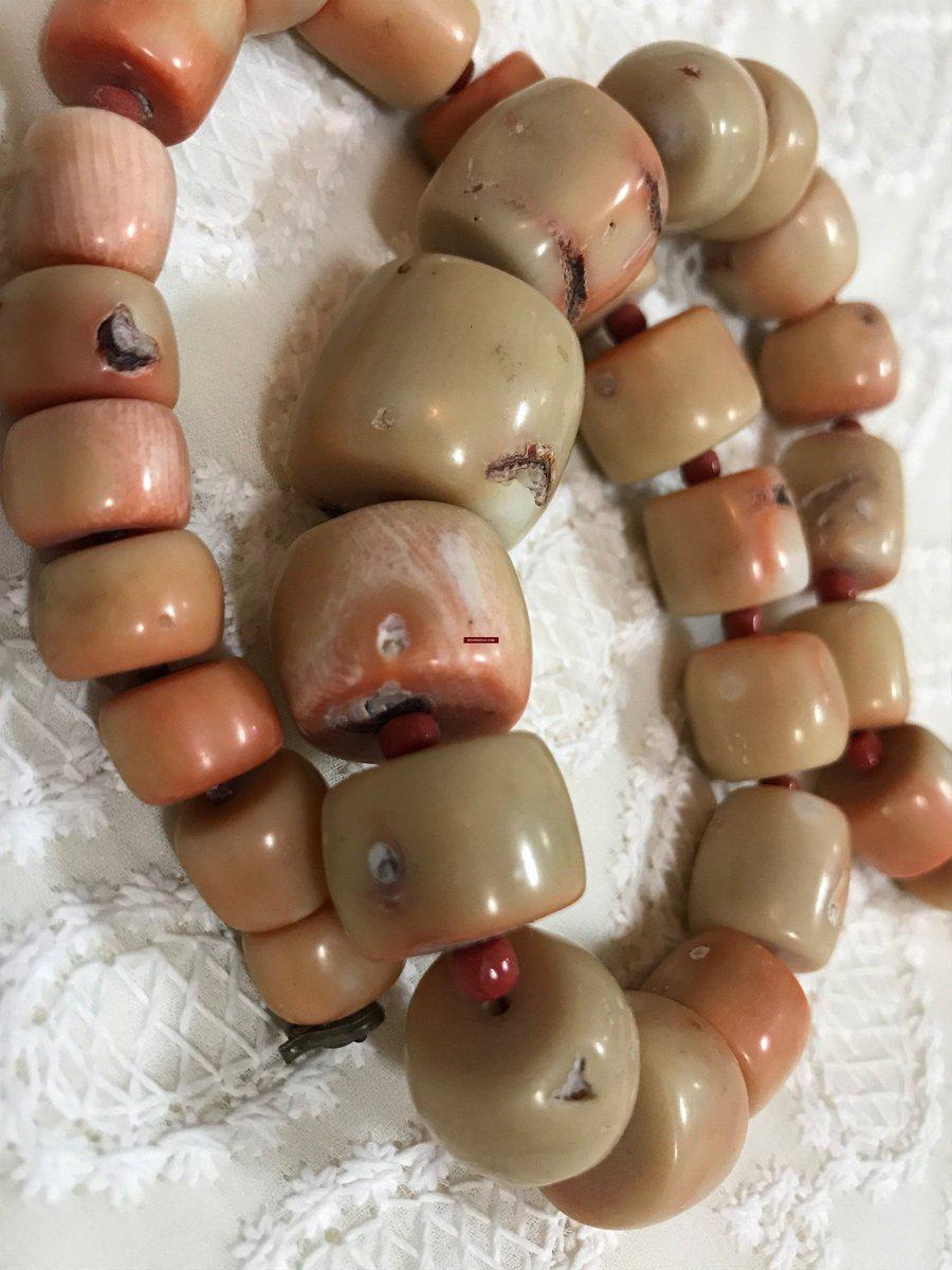 1131 SOLD Antique Heirloom Tibetan Mountain Coral Necklace -Rare Peach / Salmon color-WOVENSOULS-Antique-Vintage-Textiles-Art-Decor