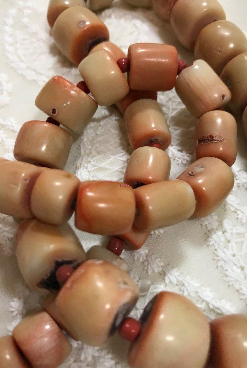 1131 SOLD Antique Heirloom Tibetan Mountain Coral Necklace -Rare Peach / Salmon color-WOVENSOULS-Antique-Vintage-Textiles-Art-Decor