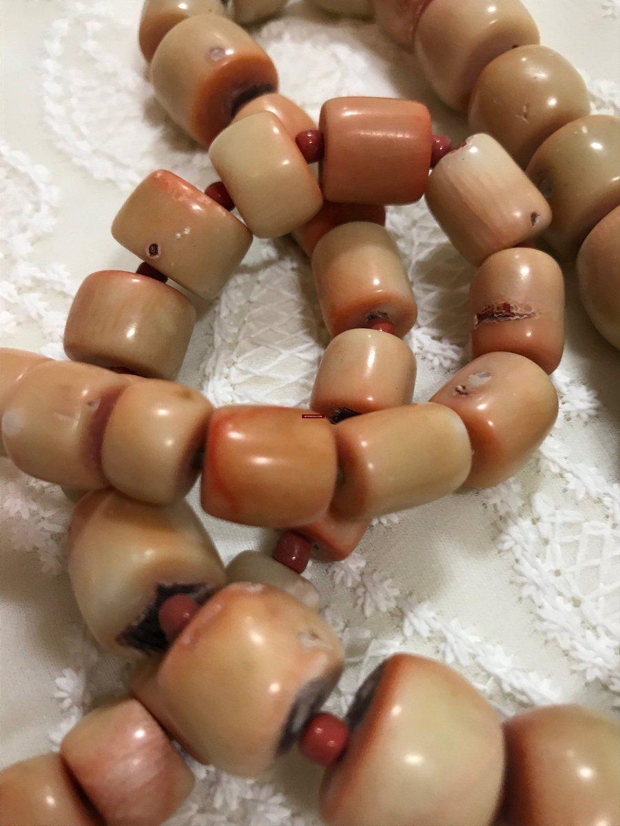 1131 SOLD Antique Heirloom Tibetan Mountain Coral Necklace -Rare Peach / Salmon color-WOVENSOULS-Antique-Vintage-Textiles-Art-Decor