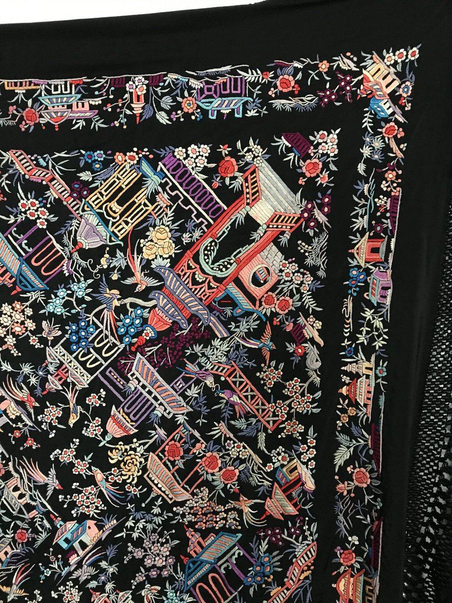 1142 Antique Double Sided Embroidery Manila Manton - Cantonese Embroidery with Shrines-WOVENSOULS-Antique-Vintage-Textiles-Art-Decor