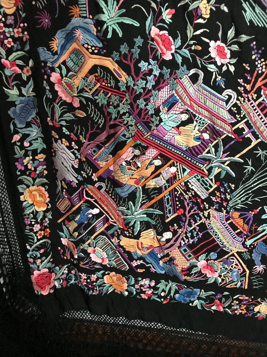 1145 Ricamo bifacciale antico Manila Manton - Ricamo cantonese-WOVENSOULS-Arredamento artistico-tessile-vintage-antico