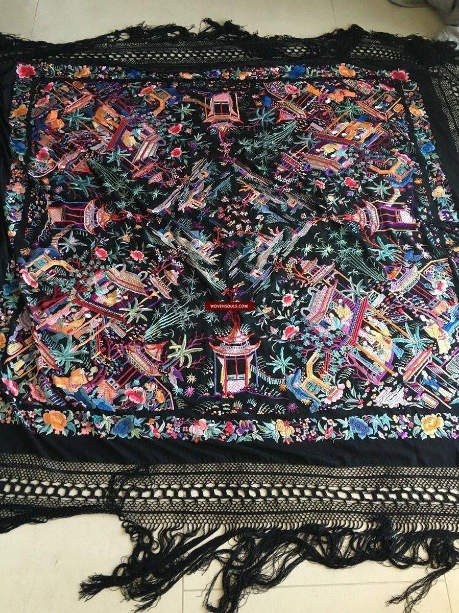 1145 Ricamo bifacciale antico Manila Manton - Ricamo cantonese-WOVENSOULS-Arredamento artistico-tessile-vintage-antico