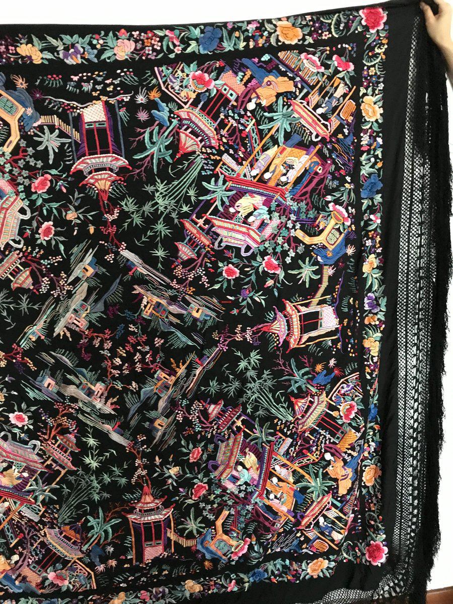 1145 Ricamo bifacciale antico Manila Manton - Ricamo cantonese-WOVENSOULS-Arredamento artistico-tessile-vintage-antico