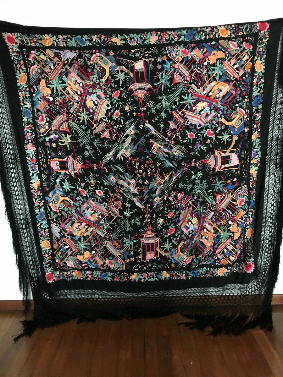 1145 Ricamo bifacciale antico Manila Manton - Ricamo cantonese-WOVENSOULS-Arredamento artistico-tessile-vintage-antico