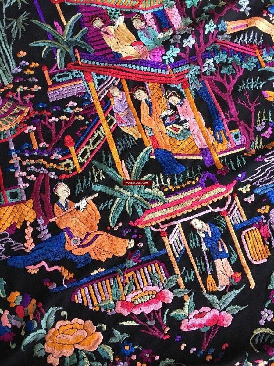 1145 Ricamo bifacciale antico Manila Manton - Ricamo cantonese-WOVENSOULS-Arredamento artistico-tessile-vintage-antico