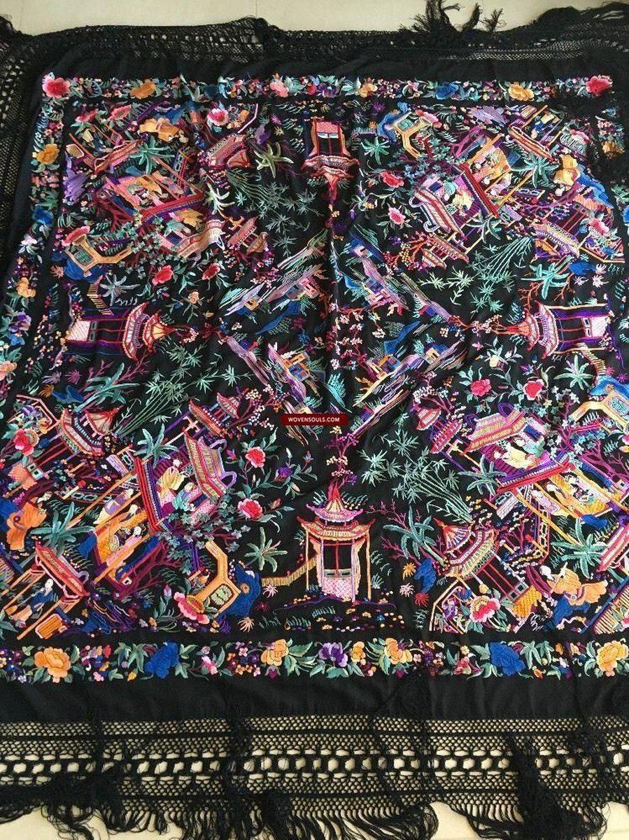 1145 Ricamo bifacciale antico Manila Manton - Ricamo cantonese-WOVENSOULS-Arredamento artistico-tessile-vintage-antico