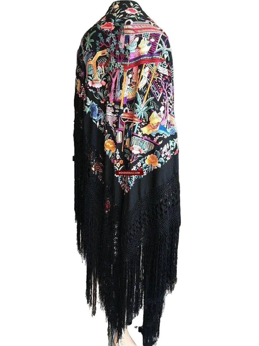 1145 Ricamo bifacciale antico Manila Manton - Ricamo cantonese-WOVENSOULS-Arredamento artistico-tessile-vintage-antico