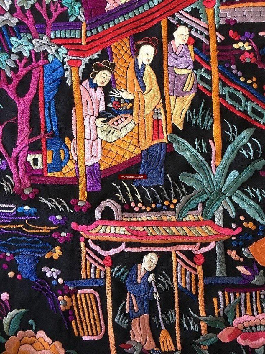 1145 Ricamo bifacciale antico Manila Manton - Ricamo cantonese-WOVENSOULS-Arredamento artistico-tessile-vintage-antico