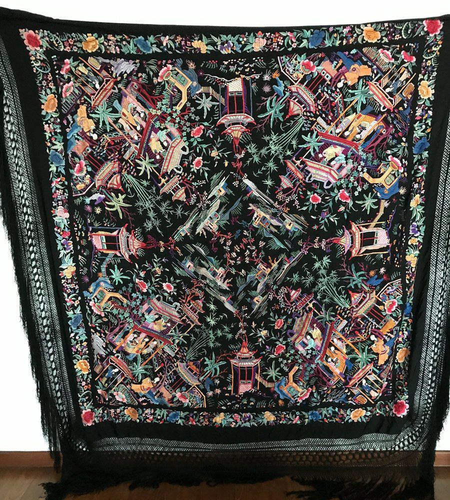 1145 Ricamo bifacciale antico Manila Manton - Ricamo cantonese-WOVENSOULS-Arredamento artistico-tessile-vintage-antico