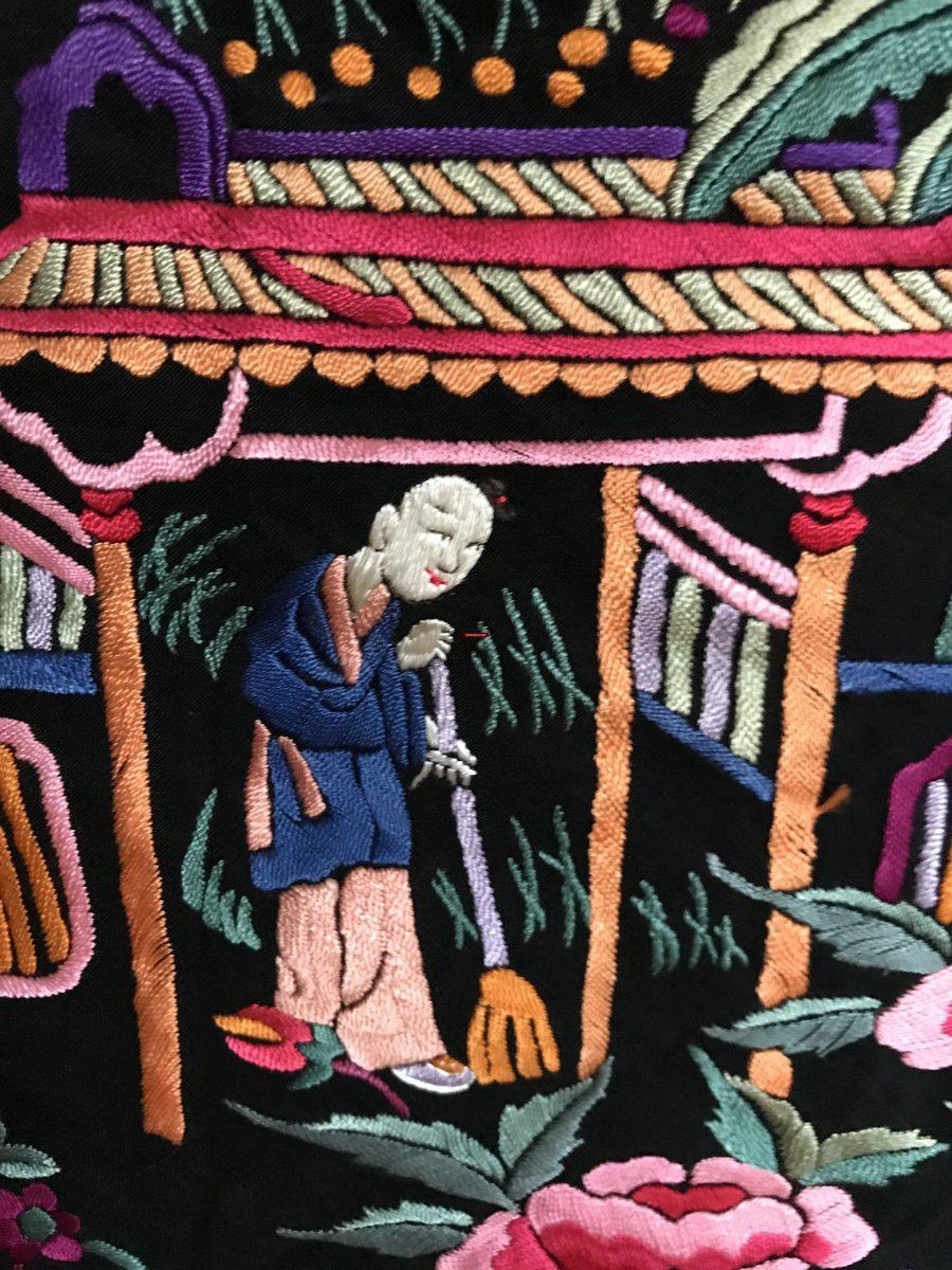 1145 Ricamo bifacciale antico Manila Manton - Ricamo cantonese-WOVENSOULS-Arredamento artistico-tessile-vintage-antico