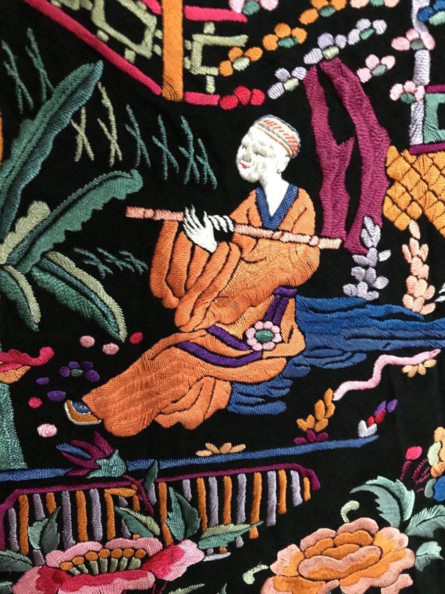 1145 Ricamo bifacciale antico Manila Manton - Ricamo cantonese-WOVENSOULS-Arredamento artistico-tessile-vintage-antico