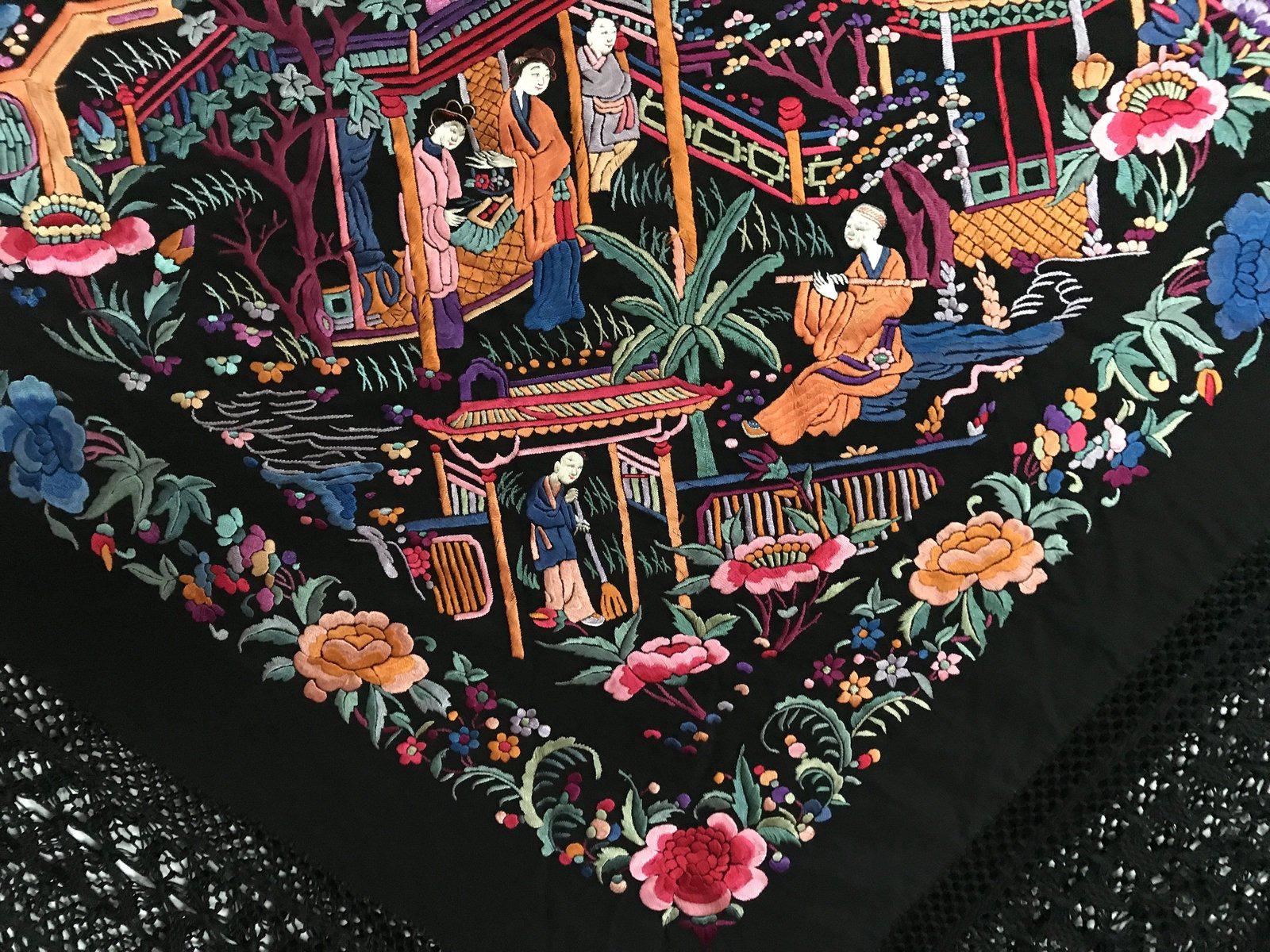 1145 Ricamo bifacciale antico Manila Manton - Ricamo cantonese-WOVENSOULS-Arredamento artistico-tessile-vintage-antico