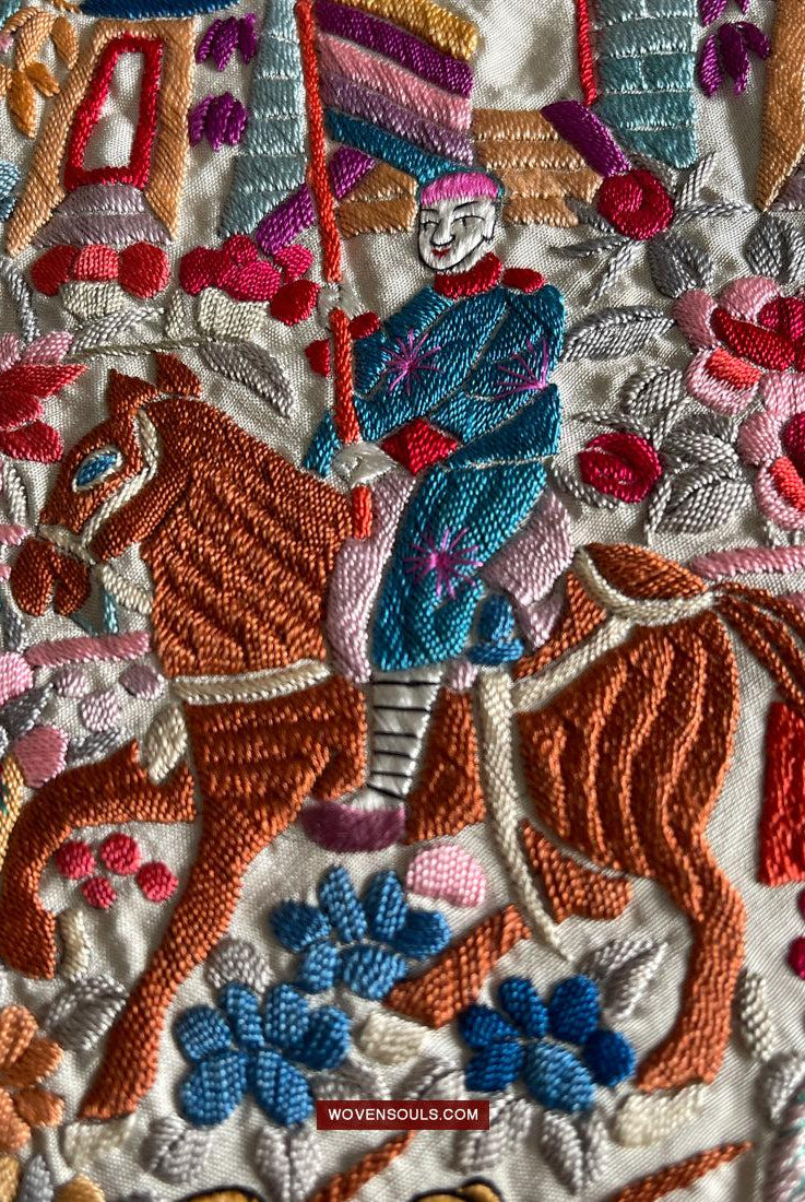 1147 Antique Double Sided Embroidery Manila Manton - Cantonese Embroidery-WOVENSOULS Antique Textiles & Art Gallery