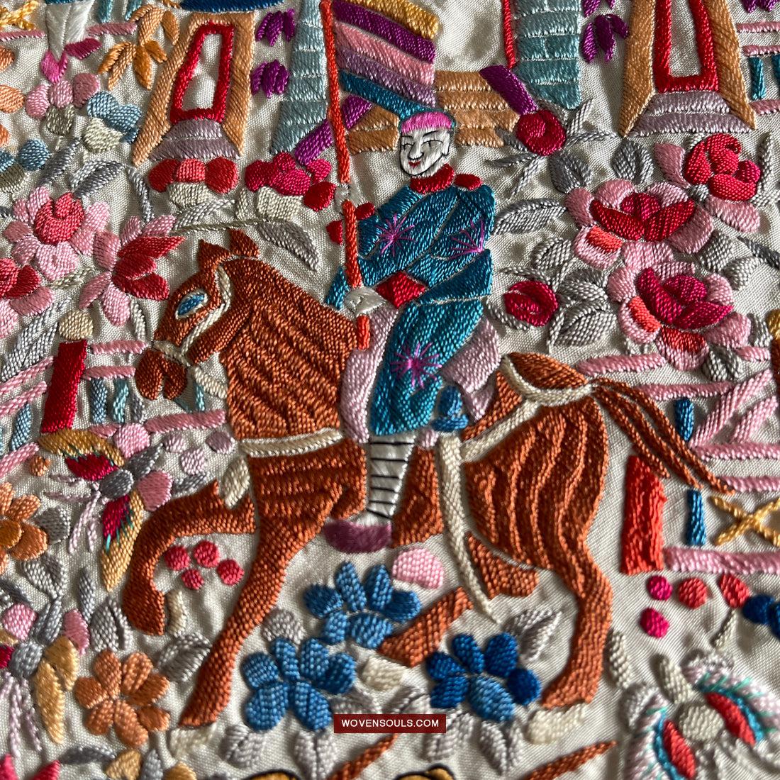 1147 Antique Double Sided Embroidery Manila Manton - Cantonese Embroidery-WOVENSOULS Antique Textiles & Art Gallery