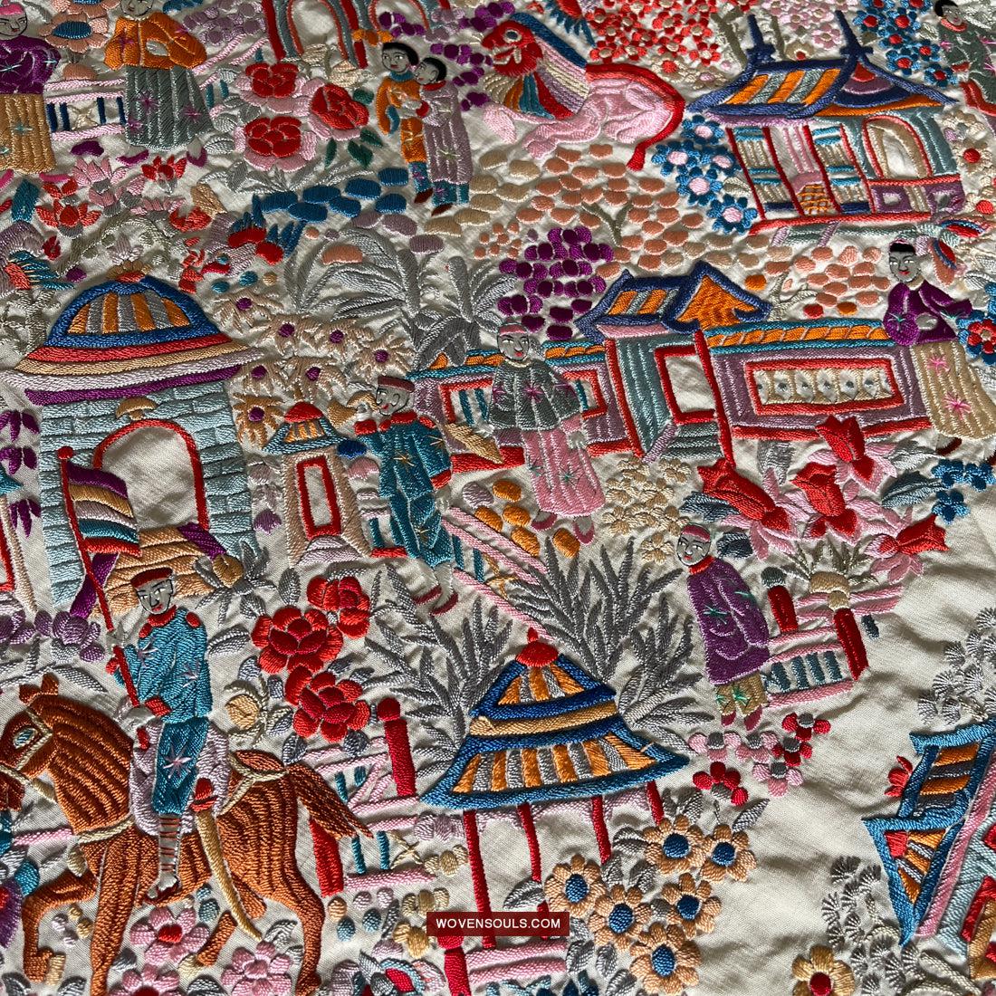 1147 Antique Double Sided Embroidery Manila Manton - Cantonese Embroidery-WOVENSOULS Antique Textiles & Art Gallery