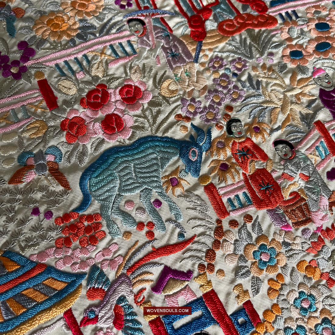 1147 Antique Double Sided Embroidery Manila Manton - Cantonese Embroidery-WOVENSOULS Antique Textiles & Art Gallery