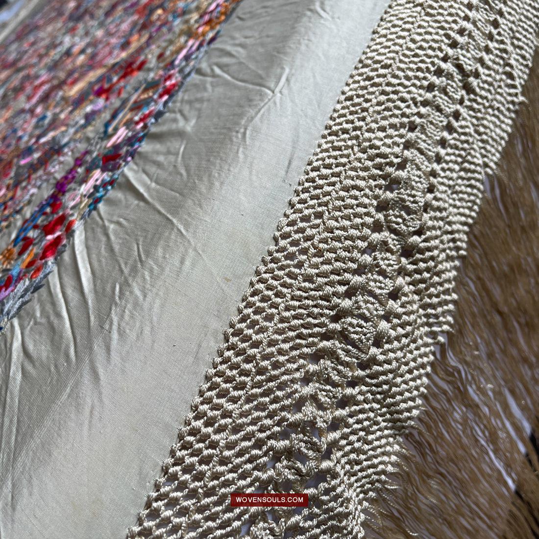 1147 Antique Double Sided Embroidery Manila Manton - Cantonese Embroidery-WOVENSOULS Antique Textiles & Art Gallery