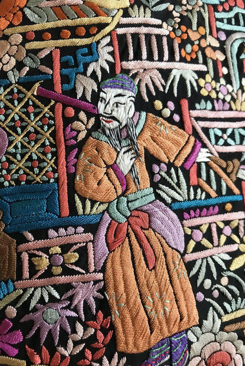 1148 Antique Double Sided Embroidery Manila Manton - Cantonese Embroidery-WOVENSOULS-Antique-Vintage-Textiles-Art-Decor