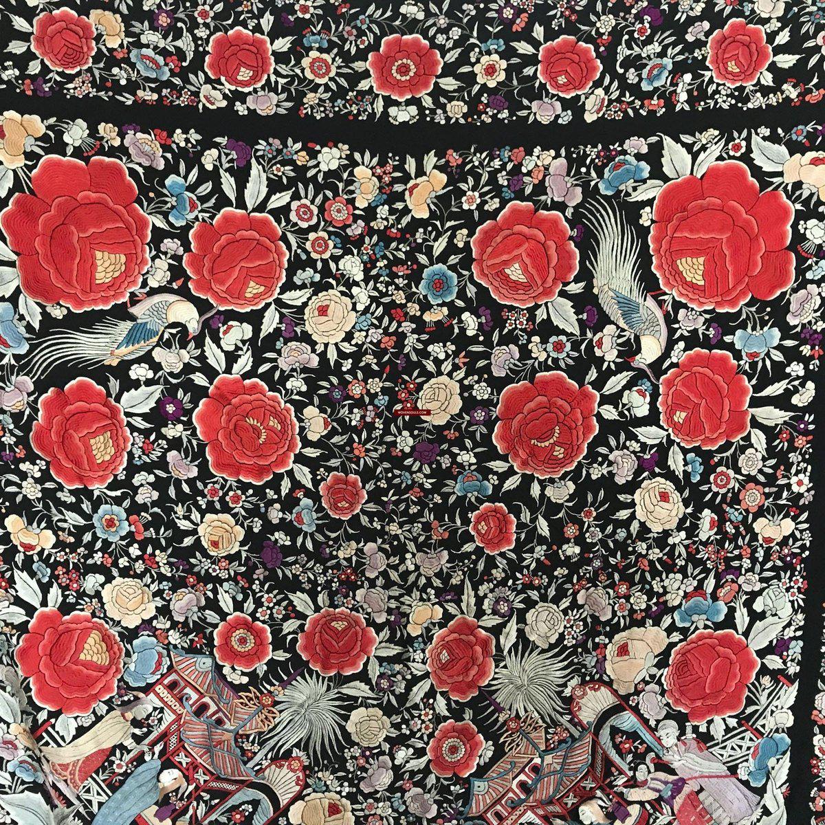 1156 Antique Double Sided Embroidery Manila Manton - Cantonese Embroidery-WOVENSOULS-Antique-Vintage-Textiles-Art-Decor