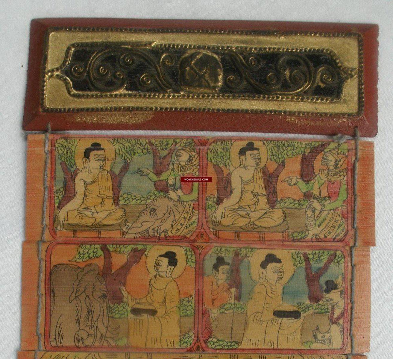 1162 SOLD Vintage Burmese Parabaik Manuscript on Palm Leaf-WOVENSOULS-Antique-Vintage-Textiles-Art-Decor