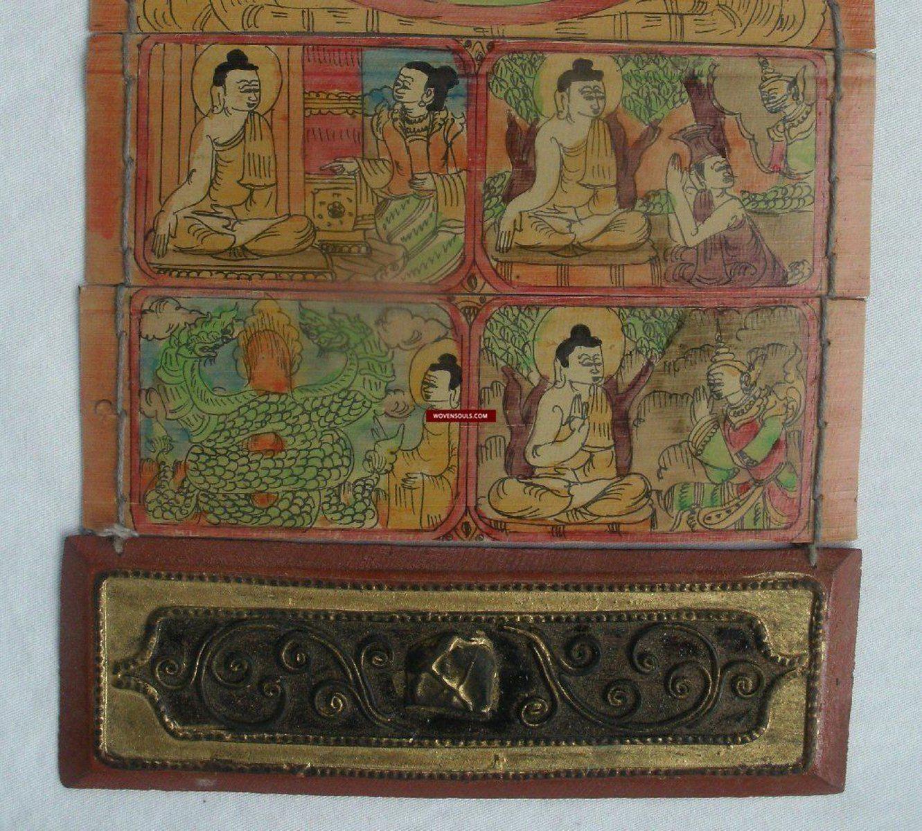 1162 SOLD Vintage Burmese Parabaik Manuscript on Palm Leaf-WOVENSOULS-Antique-Vintage-Textiles-Art-Decor