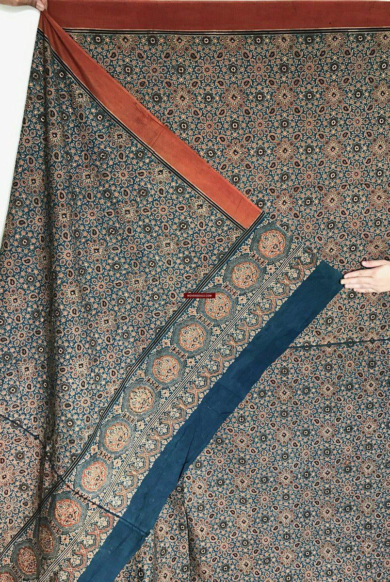 117 SOLD Double Sided Ajrakh Hand Block Printed with Natural Dyes-WOVENSOULS-Antique-Vintage-Textiles-Art-Decor