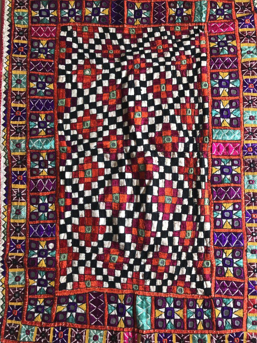 1171 SOLD Vintage Ghodiyu Cradle Cloth - Embroidered Checkerboard - Indian Textile Art-WOVENSOULS-Antique-Vintage-Textiles-Art-Decor