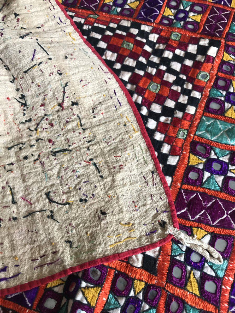 1171 SOLD Vintage Ghodiyu Cradle Cloth - Embroidered Checkerboard - Indian Textile Art-WOVENSOULS-Antique-Vintage-Textiles-Art-Decor