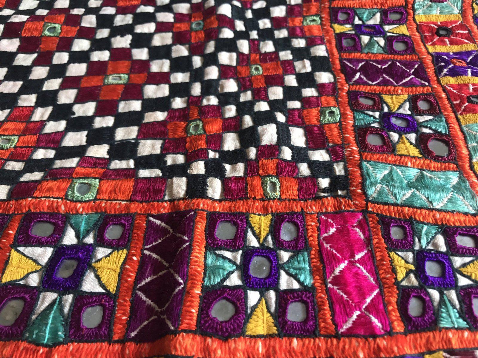 1171 SOLD Vintage Ghodiyu Cradle Cloth - Embroidered Checkerboard - Indian Textile Art-WOVENSOULS-Antique-Vintage-Textiles-Art-Decor