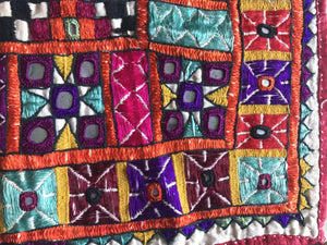 1171 SOLD Vintage Ghodiyu Cradle Cloth - Embroidered Checkerboard - Indian Textile Art-WOVENSOULS-Antique-Vintage-Textiles-Art-Decor