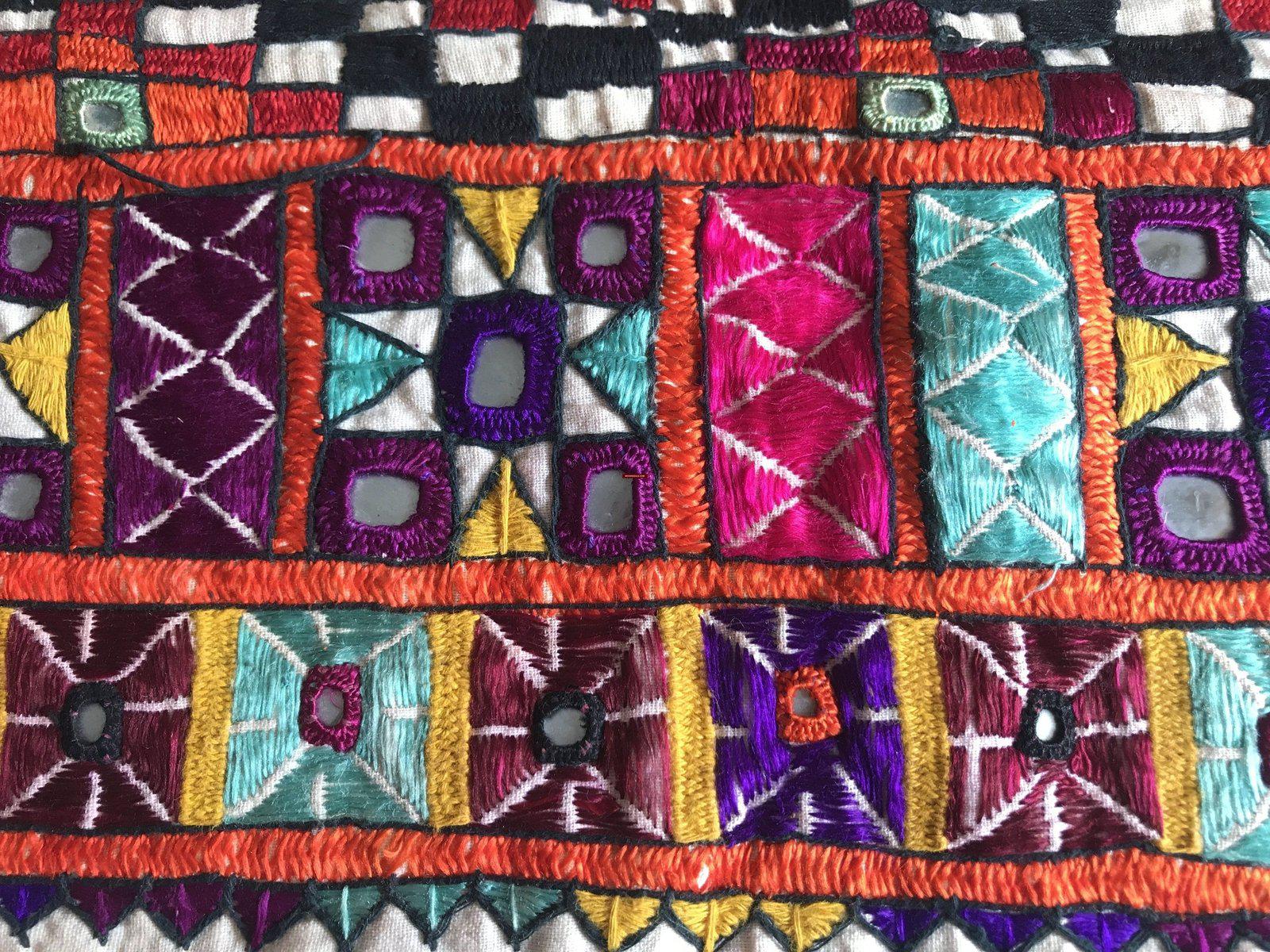 1171 SOLD Vintage Ghodiyu Cradle Cloth - Embroidered Checkerboard - Indian Textile Art-WOVENSOULS-Antique-Vintage-Textiles-Art-Decor