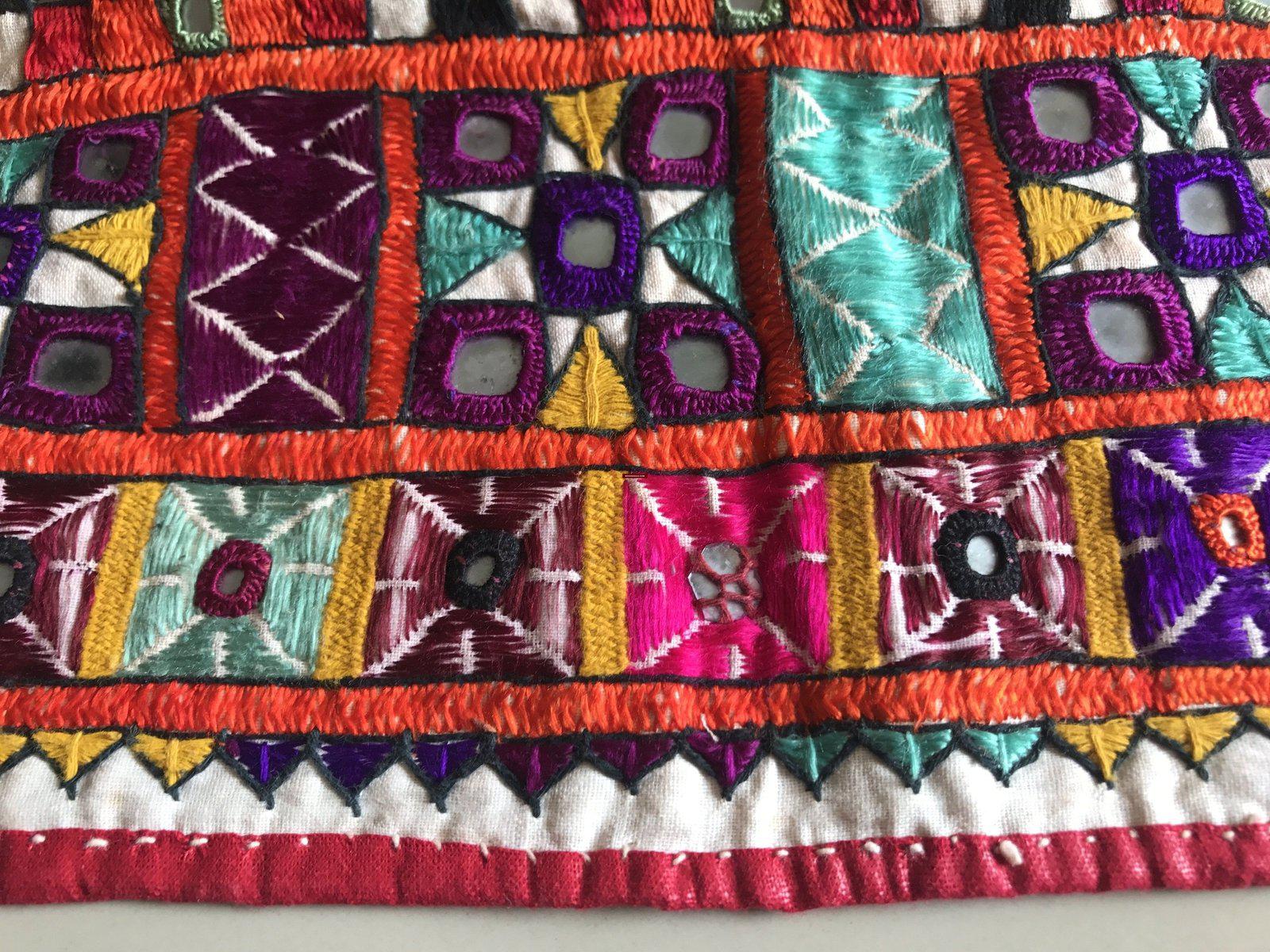 1171 SOLD Vintage Ghodiyu Cradle Cloth - Embroidered Checkerboard - Indian Textile Art-WOVENSOULS-Antique-Vintage-Textiles-Art-Decor