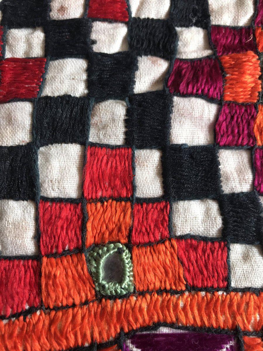 1171 SOLD Vintage Ghodiyu Cradle Cloth - Embroidered Checkerboard - Indian Textile Art-WOVENSOULS-Antique-Vintage-Textiles-Art-Decor