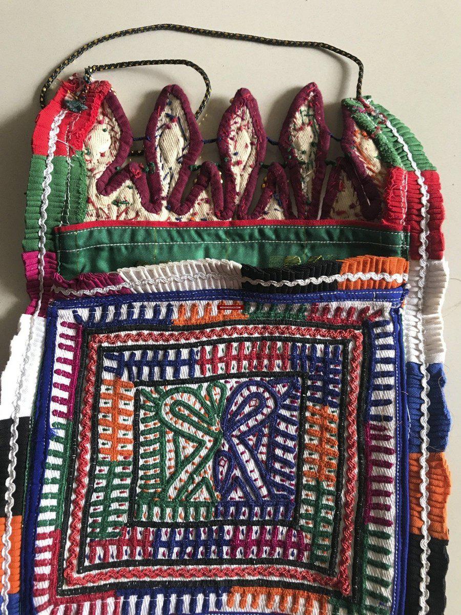 1198 Vintage Folding Purse with Embroidery from the Debariya Rabari community-WOVENSOULS-Antique-Vintage-Textiles-Art-Decor