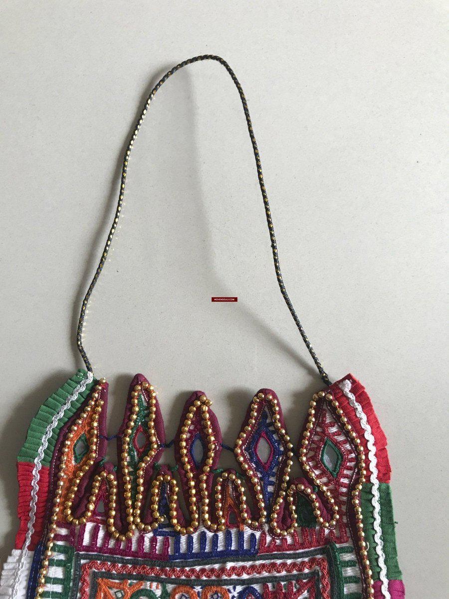 1198 Vintage Folding Purse with Embroidery from the Debariya Rabari community-WOVENSOULS-Antique-Vintage-Textiles-Art-Decor