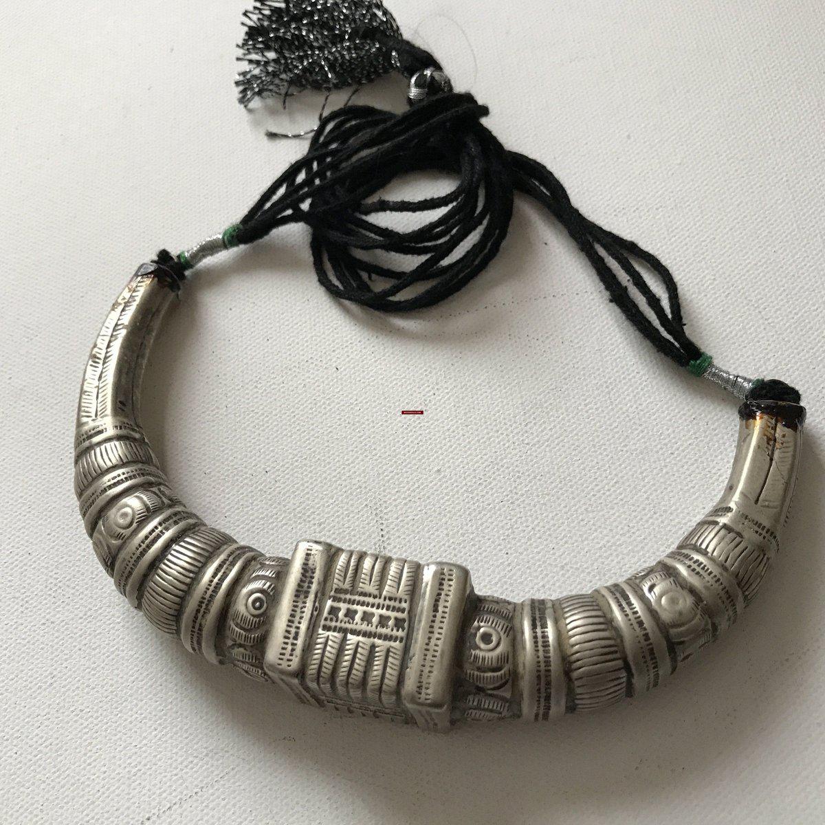 1202 Old Silver Tribal Necklace Torque Indian Jewelry-WOVENSOULS-Antique-Vintage-Textiles-Art-Decor