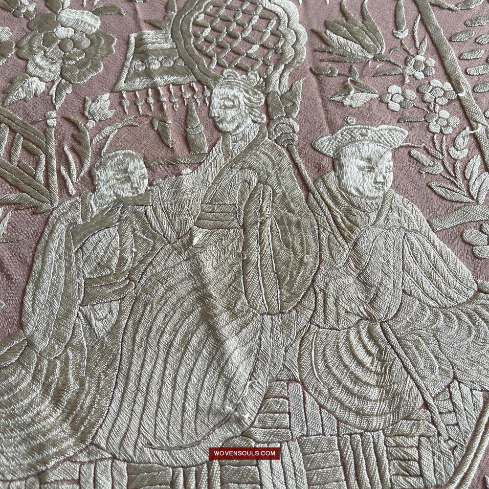 1215 Antique Double Sided Embroidery Manila Manton - Cantonese Embroidery-WOVENSOULS Antique Textiles & Art Gallery