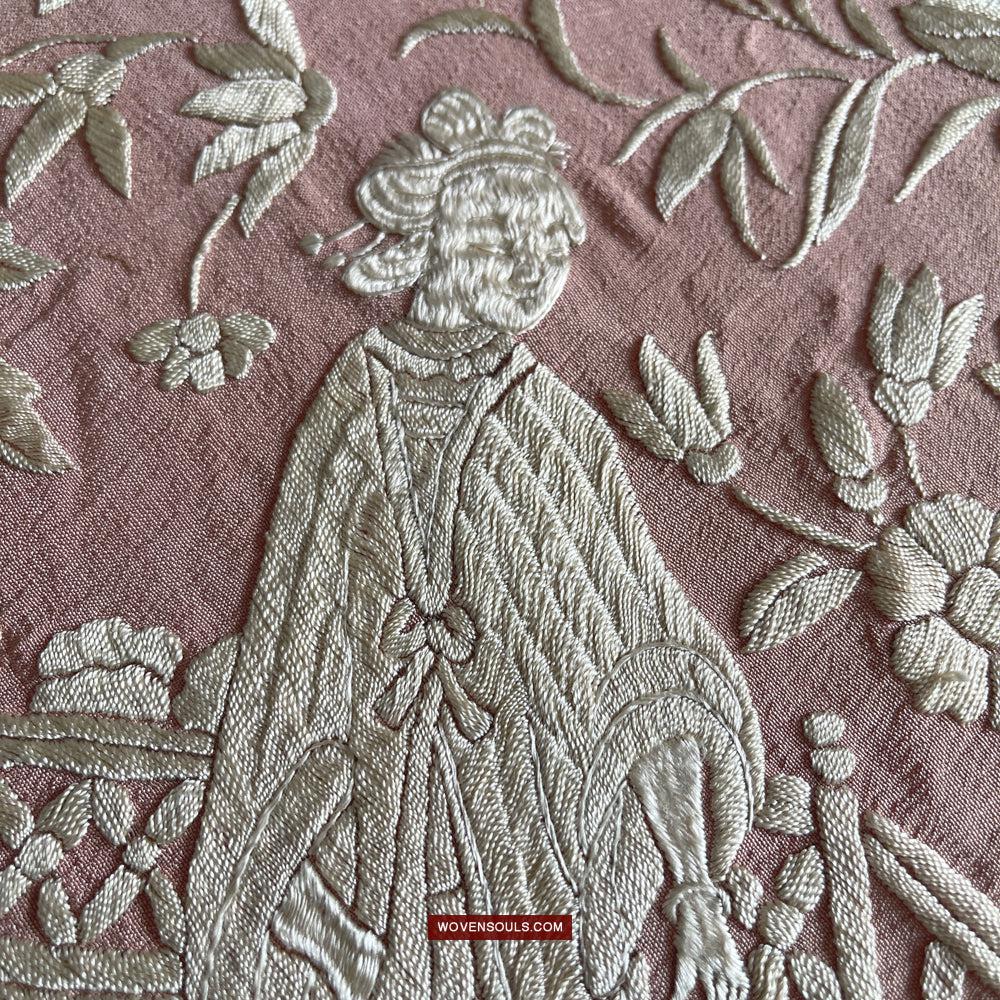 1215 Antique Double Sided Embroidery Manila Manton - Cantonese Embroidery-WOVENSOULS Antique Textiles & Art Gallery