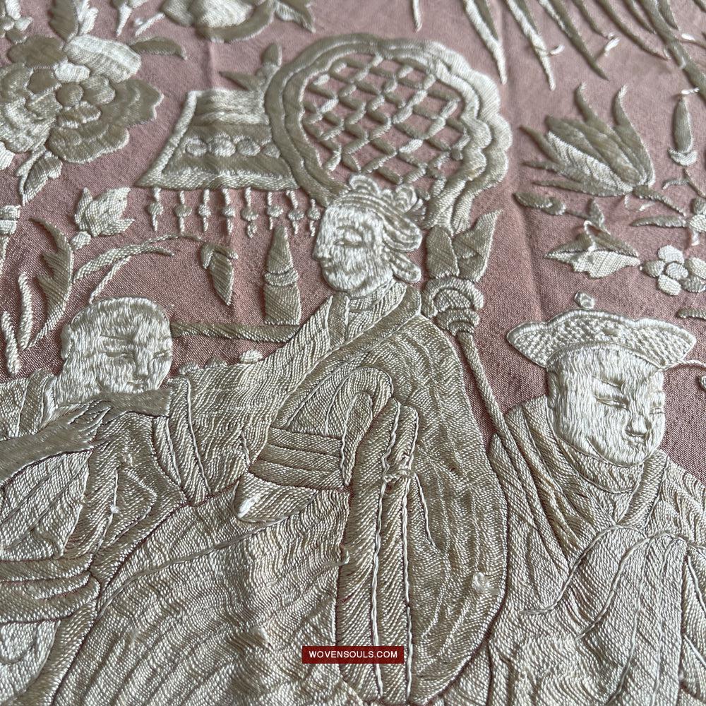 1215 Antique Double Sided Embroidery Manila Manton - Cantonese Embroidery-WOVENSOULS Antique Textiles & Art Gallery