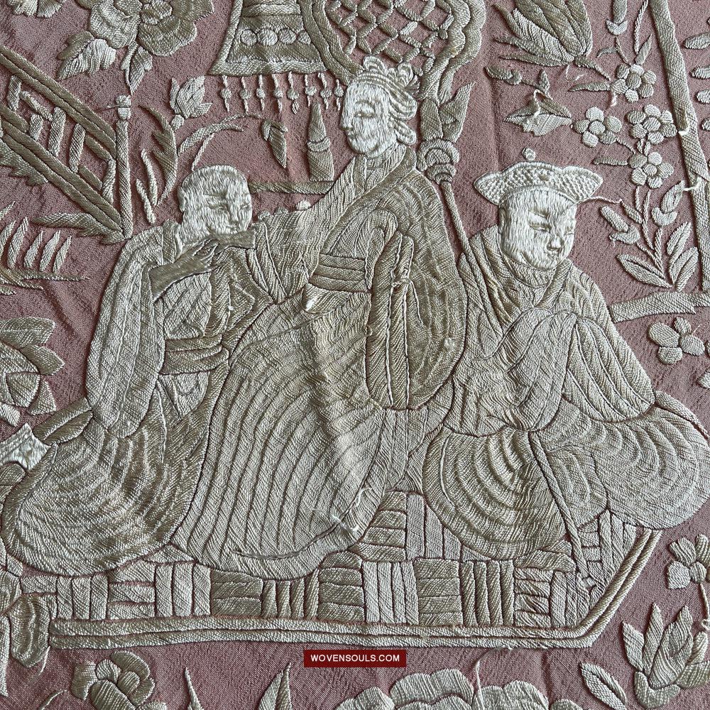 1215 Antique Double Sided Embroidery Manila Manton - Cantonese Embroidery-WOVENSOULS Antique Textiles & Art Gallery