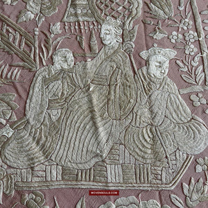 1215 Antique Double Sided Embroidery Manila Manton - Cantonese Embroidery-WOVENSOULS Antique Textiles &amp; Art Gallery