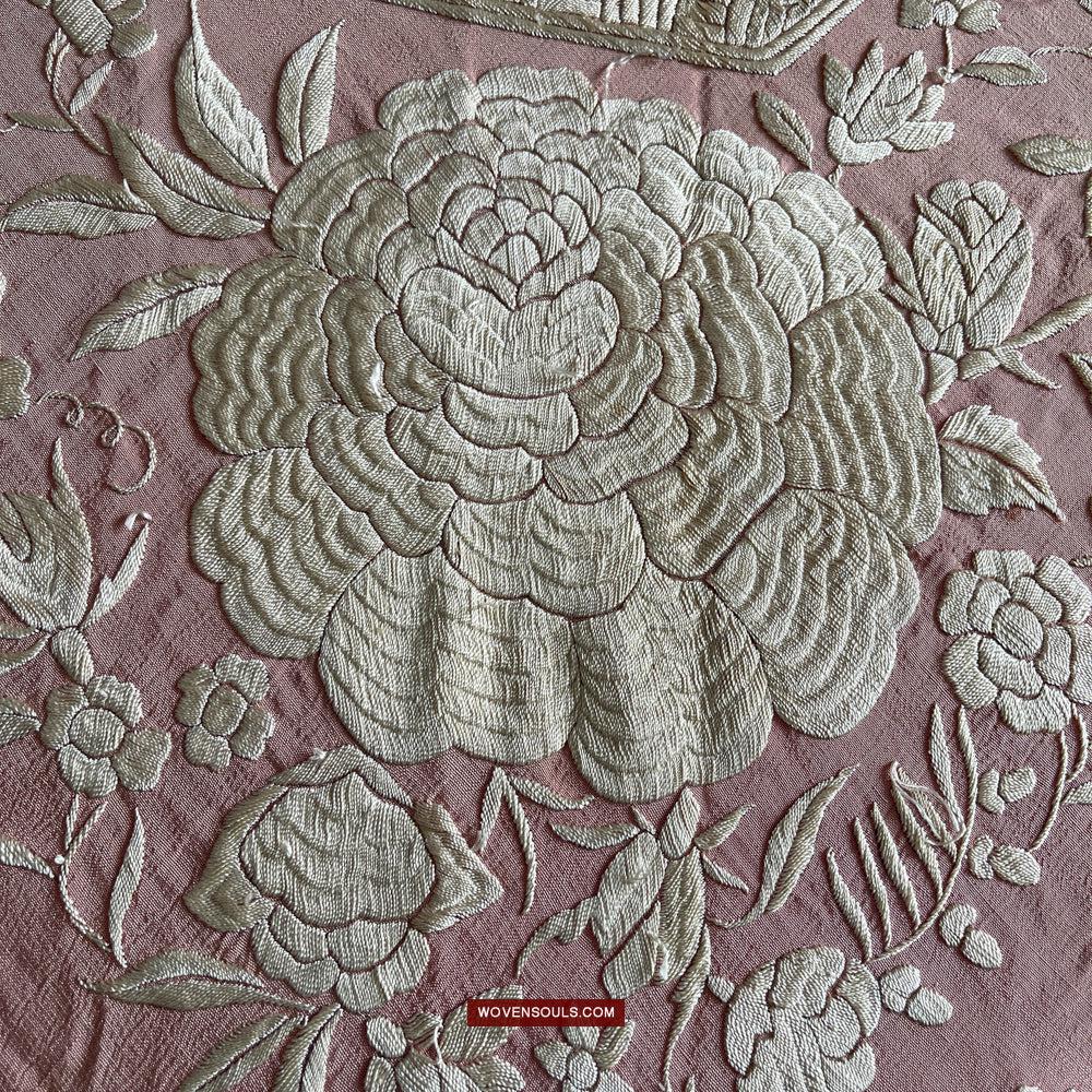 1215 Antique Double Sided Embroidery Manila Manton - Cantonese Embroidery-WOVENSOULS Antique Textiles & Art Gallery
